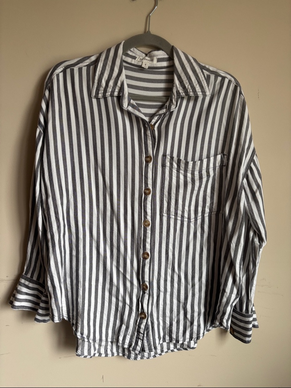 Blu Pepper Gray and White Vertical Stripe Button-Down Shirt